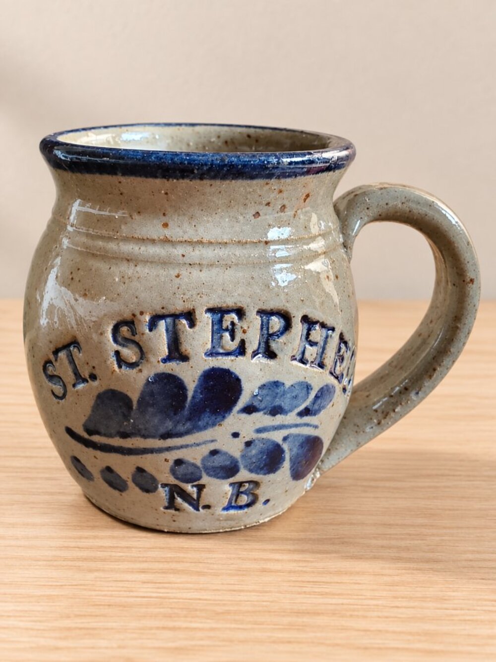 St Stephen New Brunswick N.B. Studio Pottery Mug Signed Blue Gray Canada